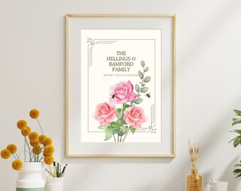 Rose Family Print, Family Tree Print, Digital Print, Flower Print, Floral Digital Print, Family Portrait, Custom Print, Personalized Print