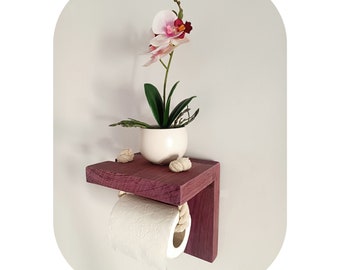 Porta carta igienica in legno amaranto, legno grezzo, mensola sospesa, bagno, mensola a muro