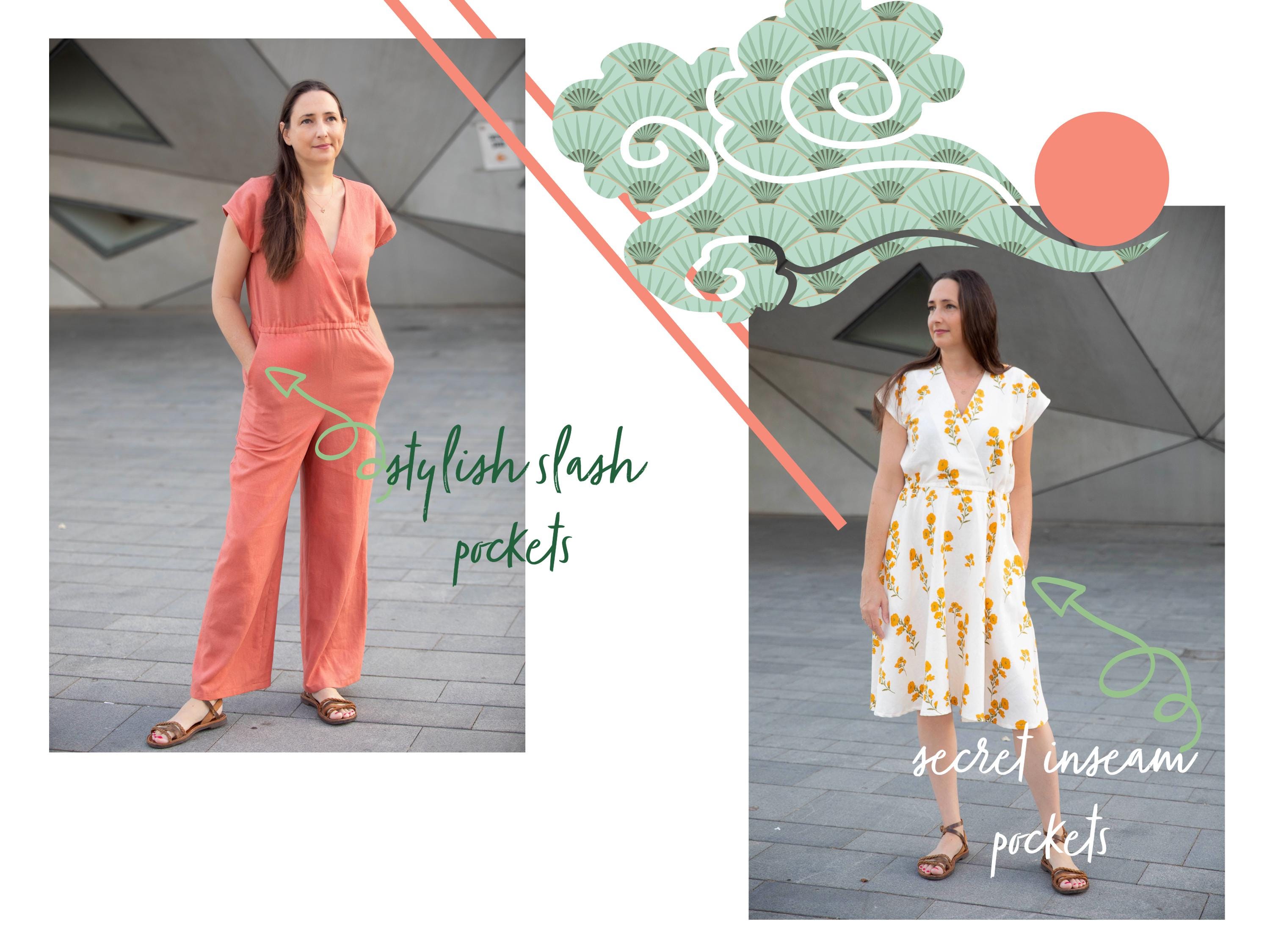 Oola Jumpsuit and Dress PDF Sewing Pattern | Wrap Style | Wide Leg | V ...