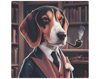 Beagle Dog Portrait - "Regal Beagle" (Funny Dog Canvas Print)