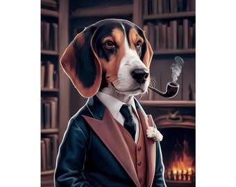 Beagle Dog Portrait - "Regal Beagle" (Funny Dog Poster Print)