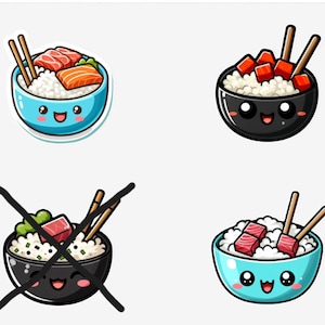 Cartoon Poke Bowl Clip Art Pack (x3)