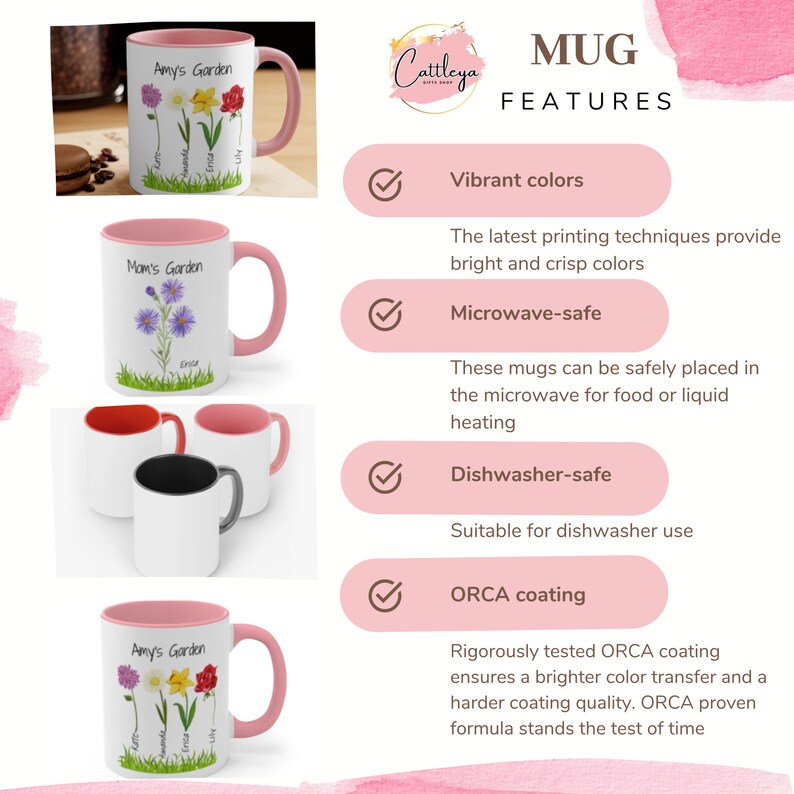 Personalized Birth Flower Mug Giftful birth flower Birth flowers gift for mom Custom Garden Coffee Cup with Name Unique Mom Coffee Mug zdjęcie 2
