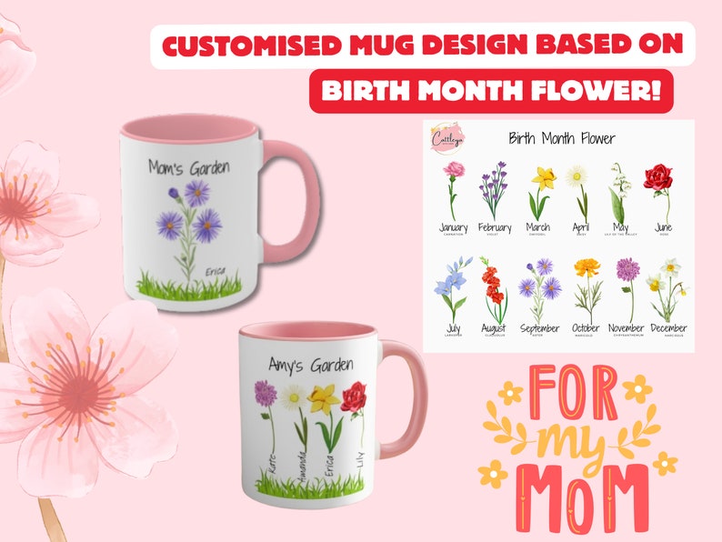 Personalized Birth Flower Mug Giftful birth flower Birth flowers gift for mom Custom Garden Coffee Cup with Name Unique Mom Coffee Mug zdjęcie 9