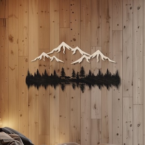 Cartello in legno di montagna e foresta • Decorazione da parete in legno personalizzata • Decorazione da parete in compensato • Decorazione da parete per interni ed esterni • Decorazione da parete con collina e orso