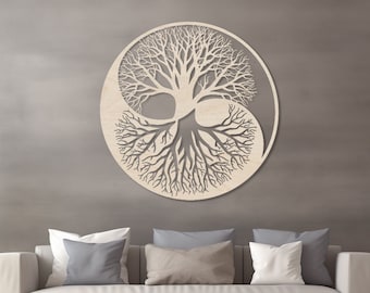 Ying Yang Tree Of Life Wood Wall Art • Mandala Wooden Sign • Handmade Plywood Sculpture • Indoor Outdoor Decor • Decorative Geometry Panel