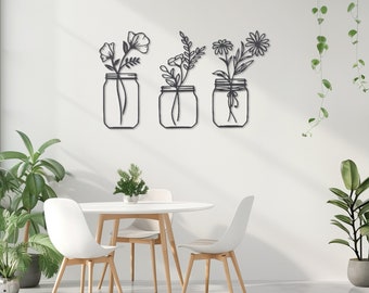 3er Set Blumentöpfe Holzschild • Benutzerdefinierte hölzerne Blumenwandkunst • Sperrholzblumenskulptur • Dekorative Gartenplatten • Innenwanddekor