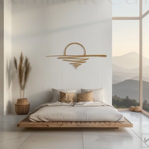 Decorative Sunrise Wood Sign • Custom Wooden Wall Art • Plywood Sun Sculpture • Indoor & Outdoor Use Wall Decor • Minimalist One Line Art