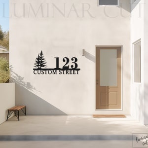 Targa personalizzata con indirizzo forestale • Targa per porta d'ingresso in legno con alberi personalizzati • Targa con numero civico naturale • Decorazione murale per uso interno ed esterno