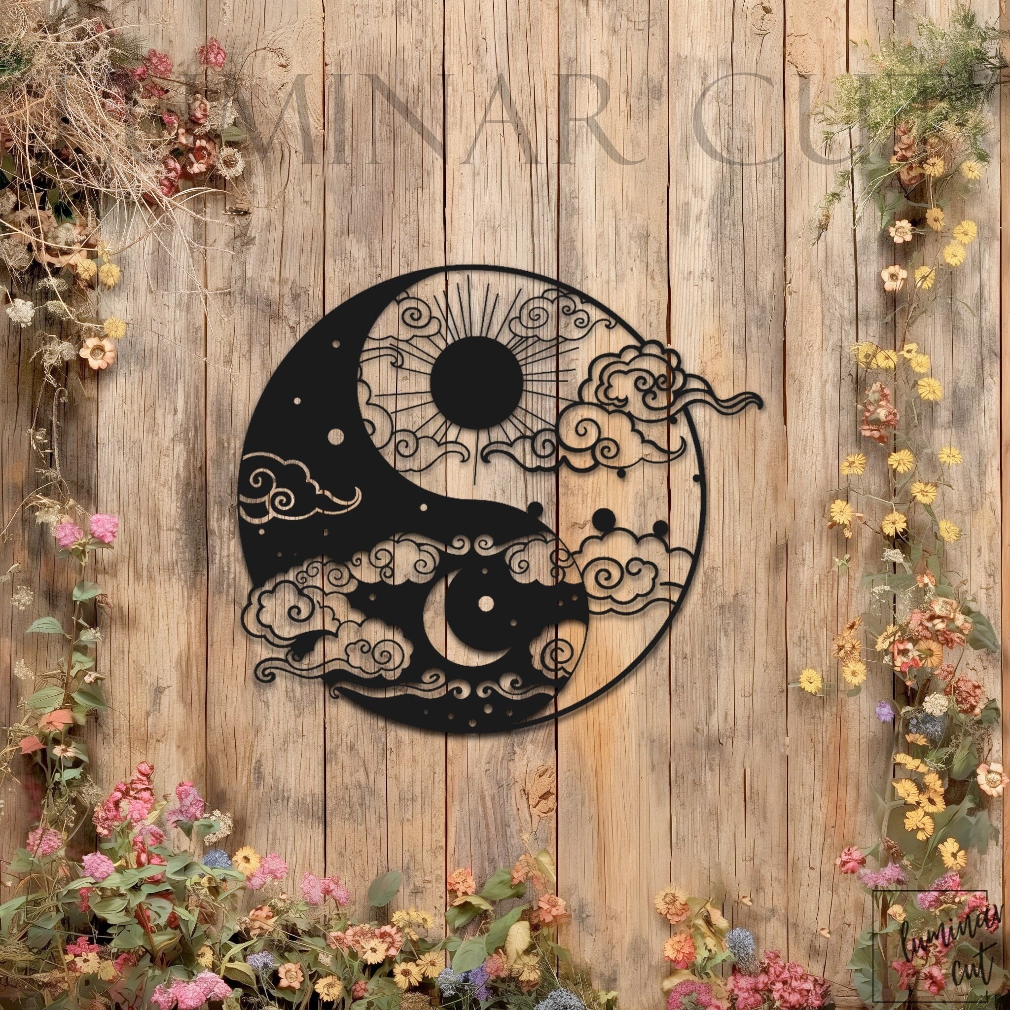 Personalisiertes Tag und Nacht Zeichen • Mond und Sonne Holzwand • Yin Yang Wandbehang • Innen- und Außenbereich Wanddekoration • Geschenk für Sie Und Ihn
