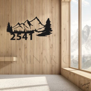 Targa personalizzata con indirizzo della foresta • Targa personalizzata per porta d'ingresso in legno di montagna • Targa con numero civico naturale • Decorazione da parete per uso interno ed esterno