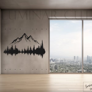 Letrero de montaña y bosque • Arte de pared de madera personalizado • Colgante decorativo para pared • Decoración de pared para uso en interiores y exteriores • Letrero de pared con colinas y árboles