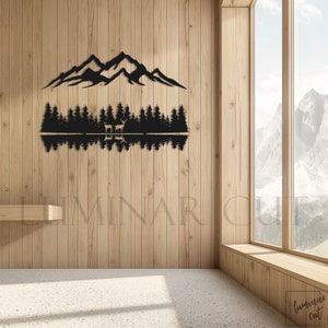 Cartello Montagna e Foresta • Decorazione da parete in legno personalizzata • Decorazione da parete con cervi • Decorazione da parete per uso interno ed esterno • Decorazione da parete per colline e alberi