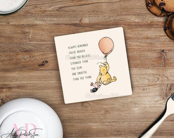 Sottobicchiere per bevande con palloncino Pooh Maialino, sottobicchiere per bevande in ceramica divertente, regalo di inaugurazione della casa, regalo per la decorazione della casa, regalo per lei, sottobicchiere per tazza di caffè