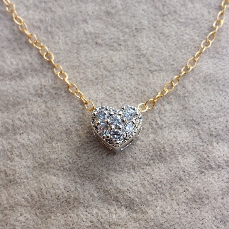 Small Diamond Heart Necklace CZ Pave Diamond Heart Pendant Etsy