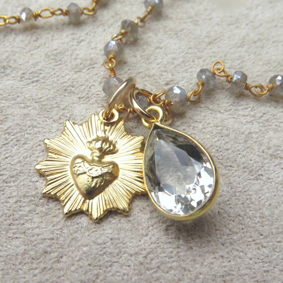 Vintage Sacred Heart Necklace Antique 