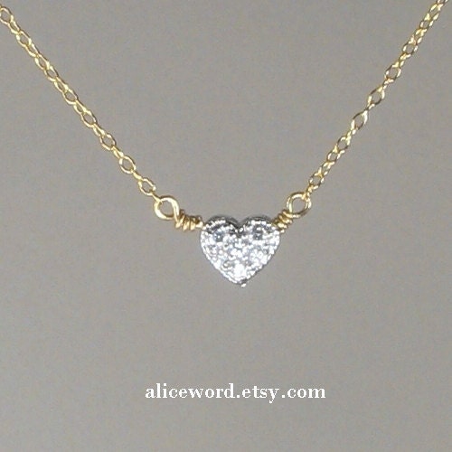 Gift for Her Diamond Heart Necklace 