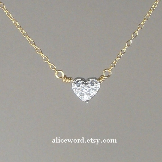 Gift for Girlfriend Diamond Heart Necklace Simple Heart Layering