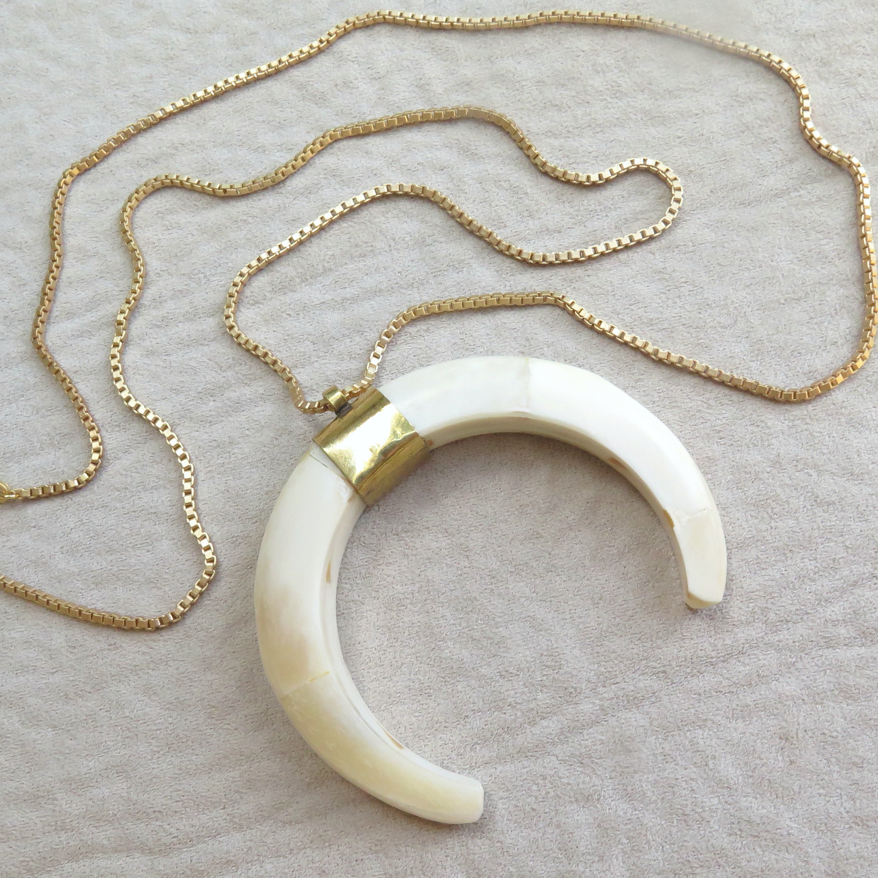 Large Crescent Horn Necklace Bone 