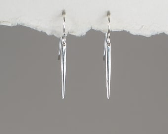 Gift Idea for Her, Small Simple Silver Drop Earrings, Handcrafted Sterling Silver Dangle Earrings, Tiny Minimalist Dangle Earrings