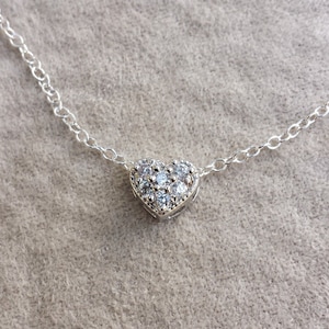 Simple Gold or Silver Layering Necklace, Small Diamond Heart Necklace, CZ Pave Diamond Heart Pendant, Dainty Crystal Heart for Woman