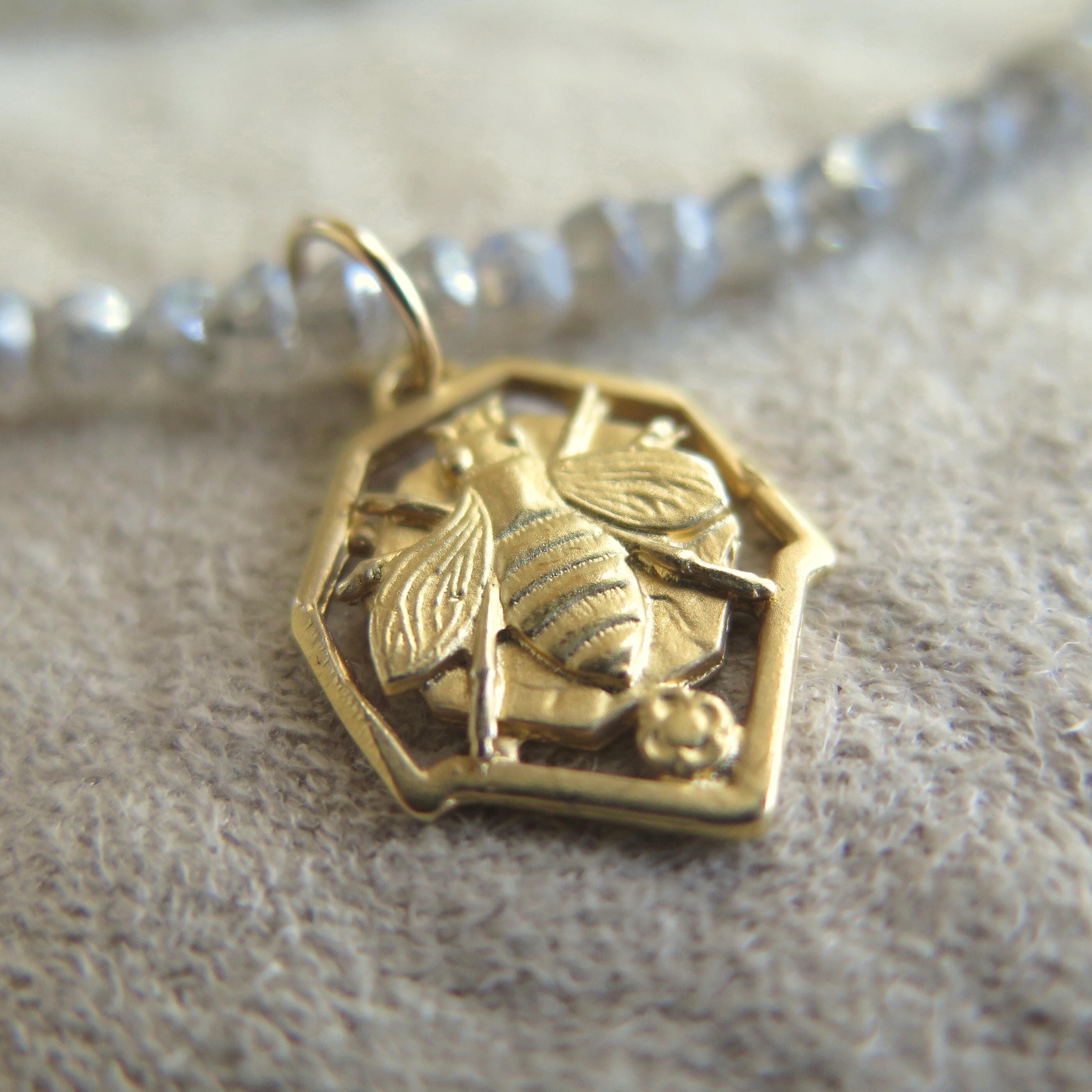 Gold Honey Bee Necklace Dainty Gemstone Choker Special Gift Etsy