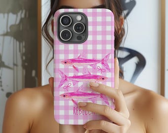 Personalized Sardine Phone Case: Pink Coquette Bow Cover