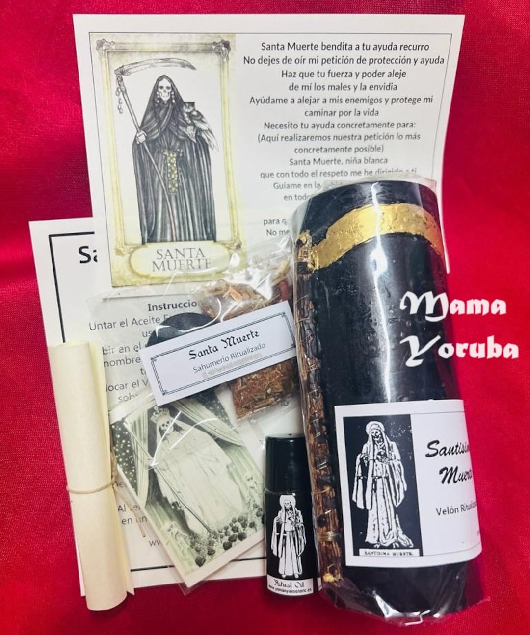 Velón Préparé Santa Muerte Noir Et Blanc - Protection Et Éloignement Du Mal