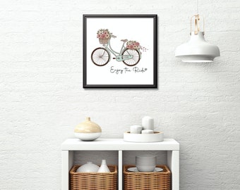 Floral Vintage Bicycle Enjoy the Ride  Digital Wall Art Print