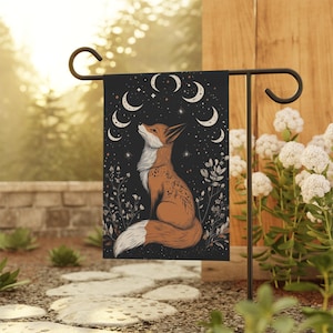 Fox Moon Phases Garden Banner: Cottagecore Outdoor Decor