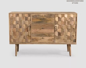 Natürliches Mid-Century Modern Sideboard mit drei Schubladen