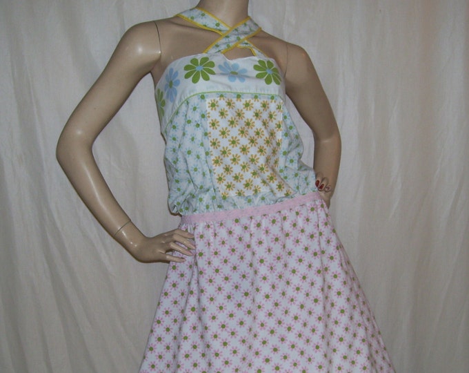 Crazy Daisy Sundress Vintage Flower Power Fabric Hippie Resort Wear ...