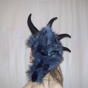 Ready to Ship Krampus Horn Hat OOAK Christmas Costume Hat Furry Black Horns Fur Unique Gift Head Piece Halloween Fun Weird Furry Hood Adult