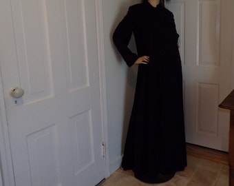 Black Neo Long Jacket Vintage Ritual Robe Goth Gothic Krampus Coat Costume Full Length Ren Faire Witch Wizard LARP Unisex 60" long 40" Chest