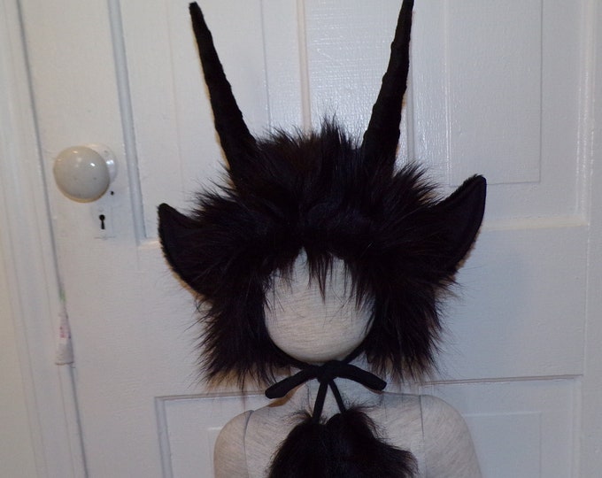 Ready to Ship Krampus Kids Hat Wild Furry Horn Fur Hat Monster Black
