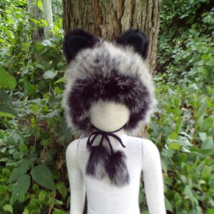 Wolf Cub Black Brown Cub Furry Hat n Tail Ears Kid Fur Halloween Costume Wolf Pack Unique Gift Prop Toddler Child 18-19.5&quot;
