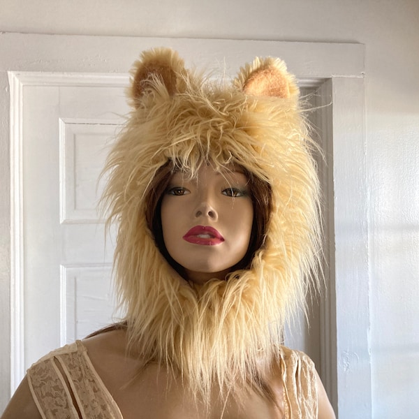 Furry Lion Hat Warm Halloween Game Hat Big Cat Costume Hat King of Jungle Hood OOAK Furry Detroit Beast Lion Hood Adult Unisex Furry Hood