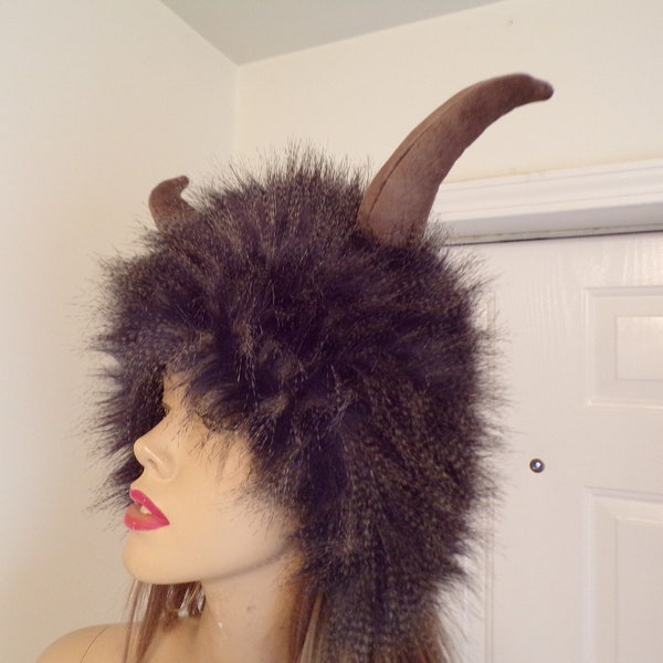 Wild Thing Horn Hat Furry Warm Winter Hat OOAK Monster Hat Head Piece Fur Halloween Costume Beast Horns Fur Hat Horn Adult Unisex Hat