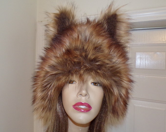 Adult Furry Wolf Hat Ears Coyote Brown Fur Head Piece Animal Etsy