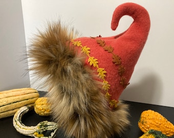 Wool Fur Pixie Hat Elf Upcycled Furry Fall Hat Adult Teen OOAK Ren Faire Autumn Sprite Halloween Costume Weird Gift