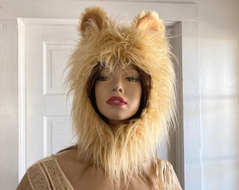 Furry Lion Hat Warm Halloween Game Hat Big Cat Costume Hat King of Jungle Hood OOAK Furry Detroit Beast Lion Hood Adult Unisex Furry Hood