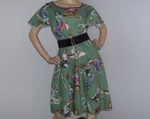 Zombie Pin Up Dress Flutter Sleeve Dress Beauty and Brains Sexy Party Pin Up Caftan OOAK Dress Maternity Plus Size 52 chest