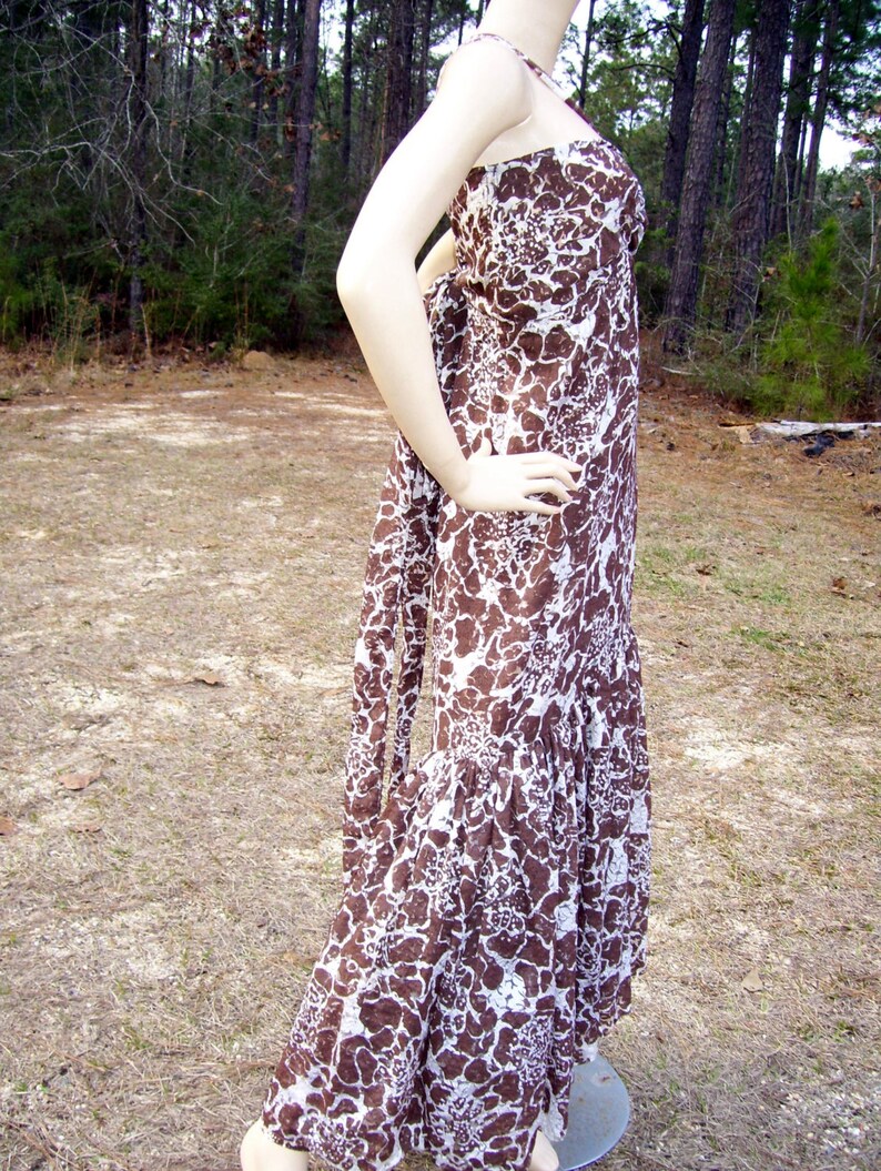 Mermaid Prom Dress Brown Opal Sheer Abstract Floral Fishtail Gown Elegant Formal Hippie Wedding Dress Halter Cruise Resort Maxi Adult Dress image 5