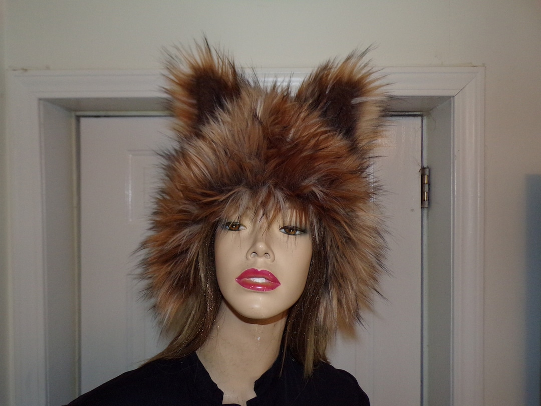Ready to Ship Furry Wolf Hat Ears Coyote Brown Long Fur Head Piece