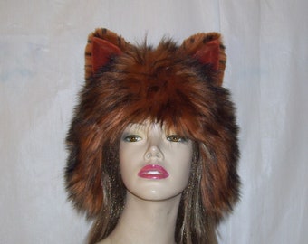 Tiger Fur Hat Rum Tum Tugger Halloween Costume Hat Furry Head Piece Wig Adult Cats Costume Ear Hat Adult Unisex Fur Hat