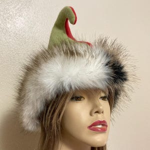 Red/green Wool Pixie Hat Christmas Elf Faux Fur Adult Hat Weird Elven