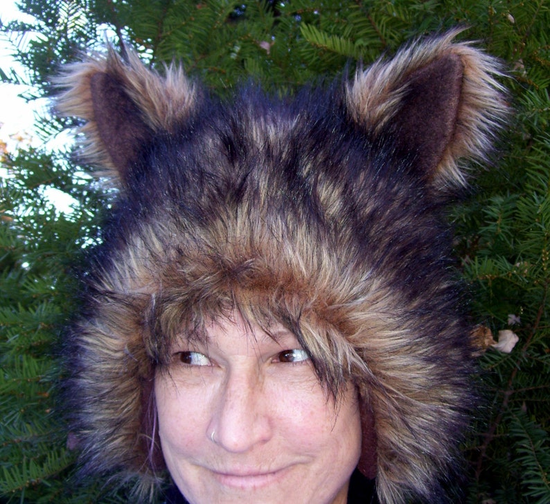 Furry Wolf Hat Ears Coyote Cream Brown Fur Head Piece Animal Etsy