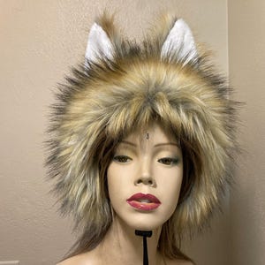 Red Wolf Hat Big Ears Faux Fur Costume Head Piece Warm Animal Fox Furry Wolf Weird Animal Hat Unique Halloween Hat Adult Teen Big kids