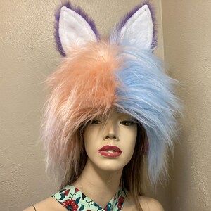 Pastel Patchwork Faux Fur Bunny Hat: Teen/Adult Costume Headpiece