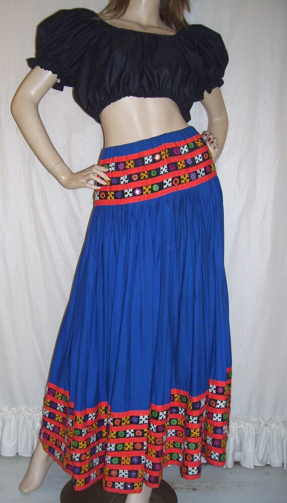 Mirror Dance Skirt Rainbow Blue Cotton Maxi Baliwood Skirt Mardi
